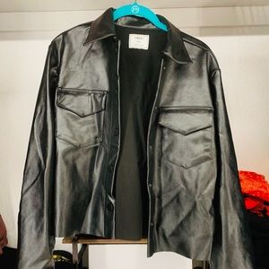 Faux leather cropped jacket.